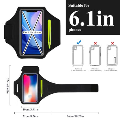 Running Armband Armband Sports Phone Holder with Adjustable Arm Strap Touch Screen Zipper Pocket Key Holder Water Resistant Ergonomic - color: Black