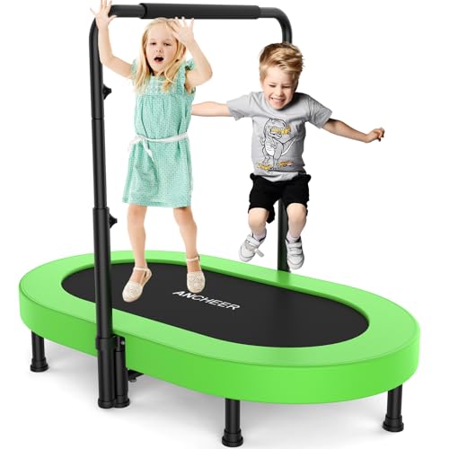 ANCHEER 56" Double Mini Trampoline for Kids, Mini Rebounder with 5-Level Adjustable Handle, Parent-Child Trampoline for Kids, Max Load 220lbs, Fun for Indoor/Outdoor - color: Green Pro