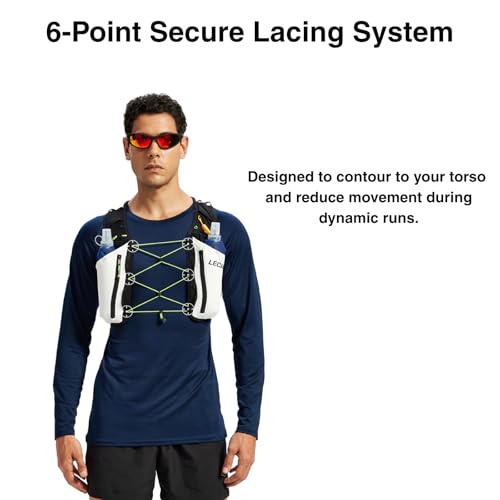 ROOT5 Running Hydration Vest 5L with 2 x 500ml Soft Flasks, Lightweight Running Vest with Water Bottles for Men and Women, Trail Running Pack - color: White, size: Large