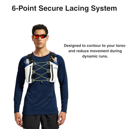 ROOT5 Running Hydration Vest 5L with 2 x 500ml Soft Flasks, Lightweight Running Vest with Water Bottles for Men and Women, Trail Running Pack - color: White, size: Large