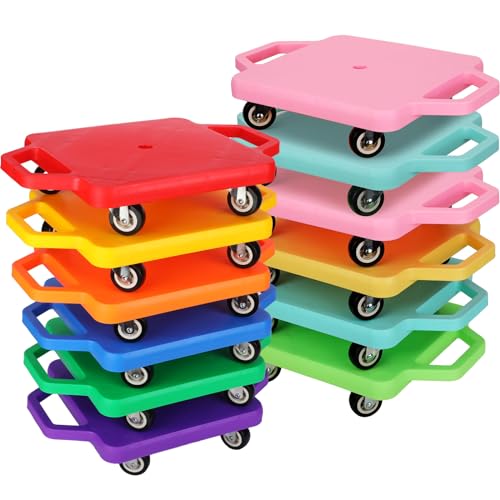 Deekin 12 Pcs 12 Pcs Scooter Boards with Handles Bulk, 11.8 Inch Plastic Sitting Floor Scooters for Kids, Gym Class Games, Indoor Recess, Daycare, Back to School Classroom Activitie (Macaron Colors) - color: Macaron Colors