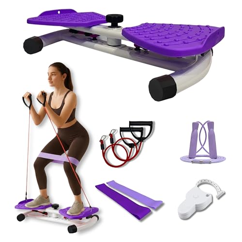 Ultra-Quiet Waist Twisting Exercise Bundle - Ab Twister Board With 2 Resistance Bands, 1 Length Adjustable Jump Rope, an Automatic Waist Measuring Tool and Workout Guide - Made with ABS/PP Plastic Foot Pedals and a Steel Base - High Durability - Workout B