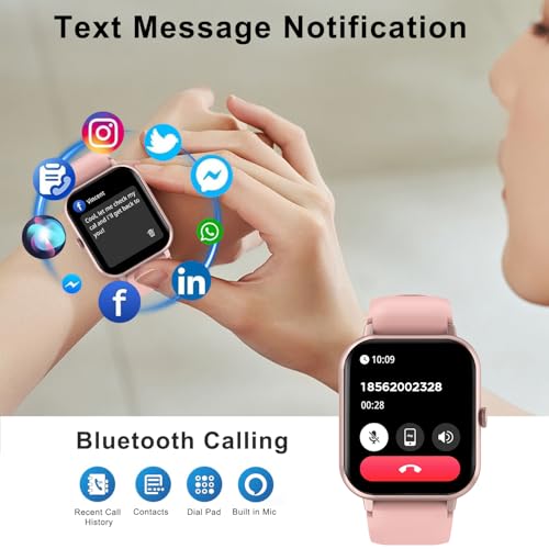 Smart Watch for Men Women Compatible with IOS Android Phone, 1.83" Full Touchscreen IP68 Waterproof Smart Watches,Fitness Tracker with Make/Recive Call 123+ Sport Modes Heart Rate/Sleep Monitor,Pink - color: 1.83"Pink