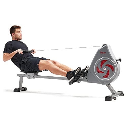Sunny Health & Fitness Air Rowing Machine, Space-Saving Rower with Long Rail and Upright Storage for Home Gym, Full-Body Cardio Workout, Free SunnyFit Training App - color: Grey