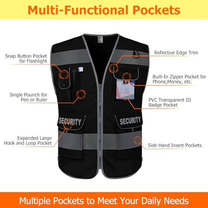 TCCFCCT Security Vest for Security Guard 9 Pockets Safety Vest, Black S - color: Black-bison 09, size: Small