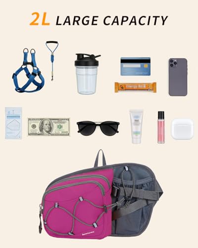 sportsnew Hydration Waist Pack with Water Bottle Holder, 2L Large Fanny Pack for Running Hiking Dog Walking, Water-Resistant Crossbody Waist Bag for Men Women - color: Deep Pink