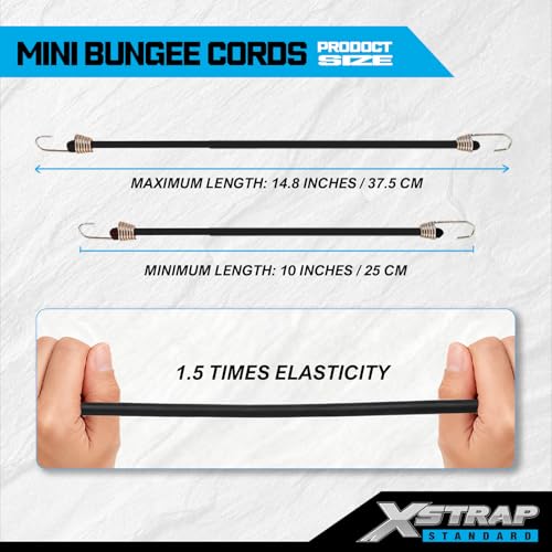 XSTRAP STANDARD 10-Inch Mini Bungee Cords with Hook, 20 Pcs Elastic Straps - color: Black