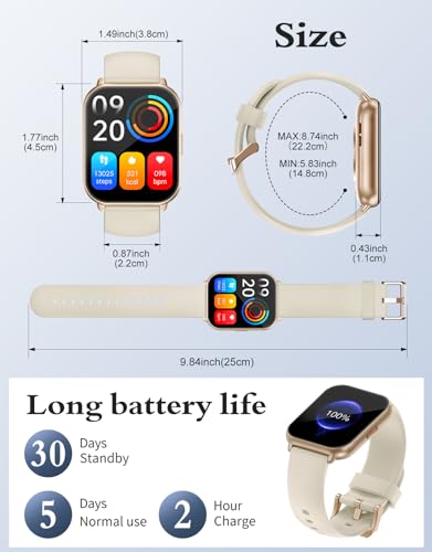 RUIMEN Smart Watches for Women Men (Answer/Make Call, 2 Bands), 1.8", Cream - color: Black-gold