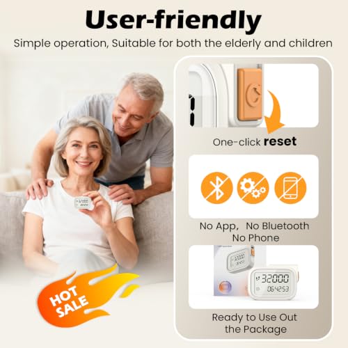 3D Pedometer for Walking, Accurate Digital Step Counter with Removable Lanyard, Fitness Tracker for Daily Activity Step & Sport Time Data-10-Step Smart Calibration - color: Off-white