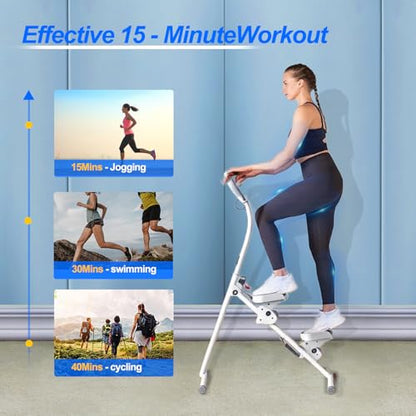 Stair Stepper for Home Vertical Climber, Foldable Full Body Exercise Aerobic Climbing Machines, Mountaineering Fitness Equipment with Adjustable Handles (White)