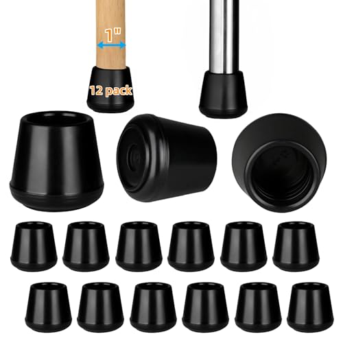 1" Rubber Chair Leg Tips Caps, Chair Leg Floor Protectors Rubber Feet Covers Non Slip Reduce Noise for Furniture Stool Chair Legs Caps Folding Metal Replacement, Round Black 12 Pack - color: Black, size: 1" -12pack