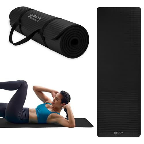 Gaiam Thick Yoga Mat, Exercise & Fitness Mat with Easy-Cinch Carrying Strap - color: Black, size: 2/5" (10MM)