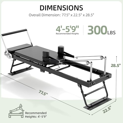 Pilates Reformer, Foldable Reformer Pilates Machine with Dual Resistance - Springs and Cord, Pilates Machine for Advanced and Beginners Users, Up to 300 lbs Weight Capacity, Black