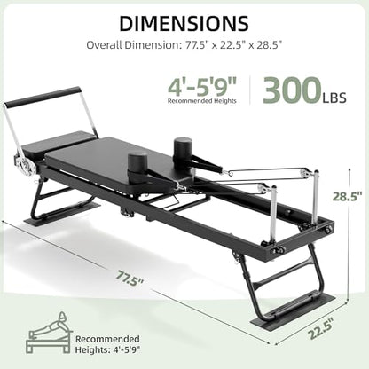 Pilates Reformer, Foldable Reformer Pilates Machine with Dual Resistance - Springs and Cord, Pilates Machine for Advanced and Beginners Users, Up to 300 lbs Weight Capacity, Black