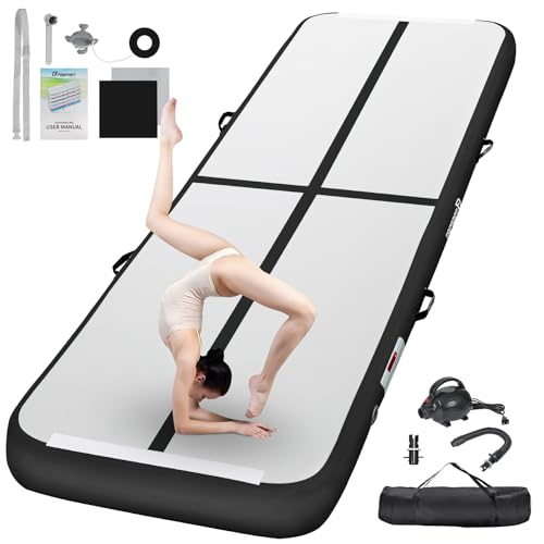 FBSPORT Inflatable Air Gymnastics Mat Training Mats 4/8 inches Thickness Gymnastics Tracks for Home Use/Training/Cheerleading/Yoga/Water with Pump - color: Black, size: 10ft*3.3ft*4in(3*1*0.1m)