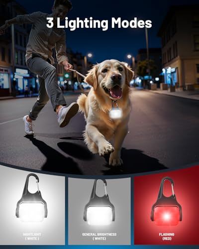 BLBS Rechargeable Dog Collar Light -3 Modes Dog Light, IP65 Waterproof Dog Walking Light, 50LM Dog Lights for Night Walking, Running, Camping, Climbing, Bike, 2 Pack - color: White