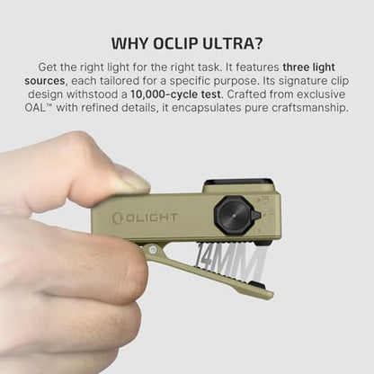 OLIGHT Oclip Ultra Rechargeable EDC Flashlight, UV Light, Olive Green