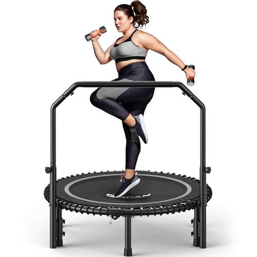 BCAN BT2 40/48" Rebounder Trampoline for Adults, Handle, Indoor, 450/550lbs - color: 40IN-SILVER, size: 40IN