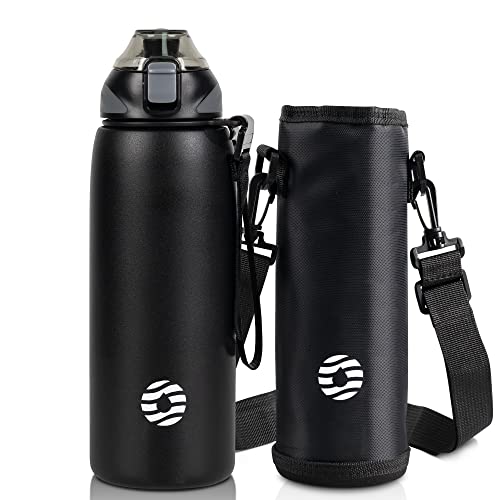 Fjbottle Insulated Water Bottle,27 oz Stainless Steel Wide Mouth Sports Water Bottle Double Wall Vacuum Leak Proof BPA Free Drinks Flask Keep Hot Or Cold Thermo Mug For university,Outdoor,Travel,Gym - color: Black, size: 27 Ounces