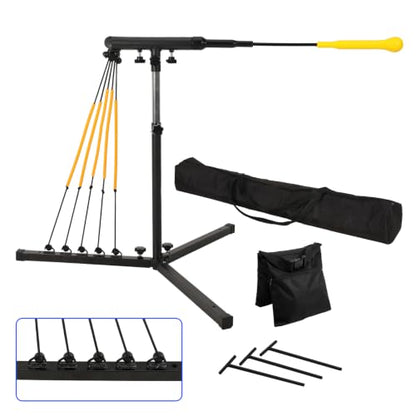 Batting Swing Trainer. 30-42 in Adjustable Baseball Hitting Trainer with 5 Power Band System, 3 Ground Nails, Sandbag, Carry Bag.Baseball Training Equipment for All Ages Improve Swing Skills