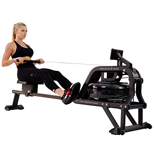 Sunny Health & Fitness Premium Water Rower w/Intensive Dynamic Real-Time Resistance, 300 LB Capacity Flip-able Rowing Machine for Home Training, Optional Free SunnyFit App Connection - color: Matte Black
