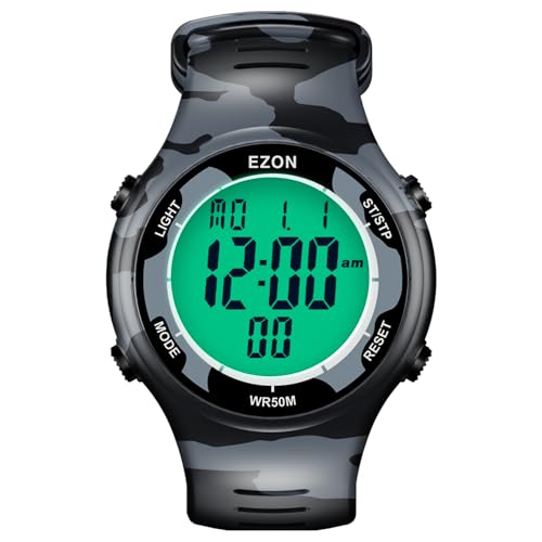 EZON Digital Watch with Stopwatch Countdown Timer Alarm EL Backlight,Ultra-Thin Large Display 5ATM Waterproof Digital Wrist Watches for Men Women - color: Camouflage Blue