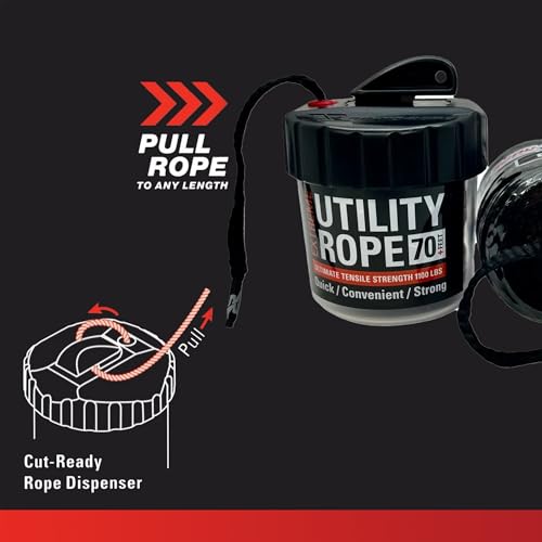 Rapid Rope Canister, 70ft Black Tactical Paracord, 1100lb Test, USA Made - size: 70ft, style: Black