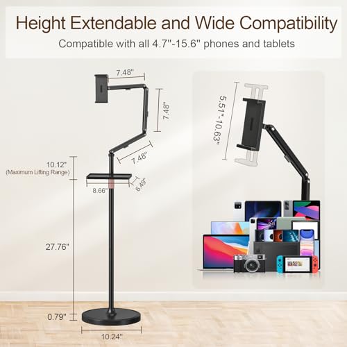 Tablet Floor Stand with Removable Tray, Height Adjustable iPad Floor Stand - size: Tri-Fold