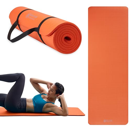 Gaiam Thick Yoga Mat, Exercise & Fitness Mat with Easy-Cinch Carrying Strap - color: Orange, size: 2/5" (10MM)