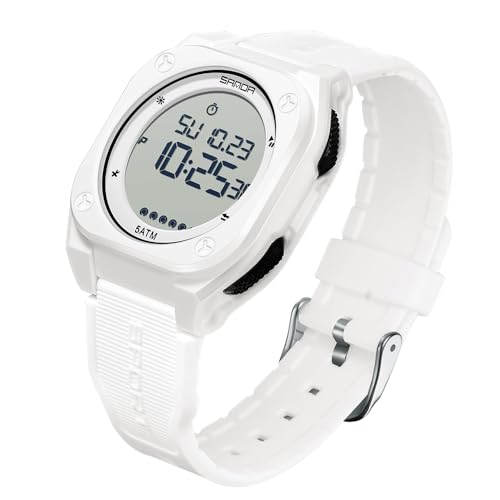 FANMIS Men's Digital Sports Watch Big Face Stopwatch Outdoor Rubber Strap - color: All White