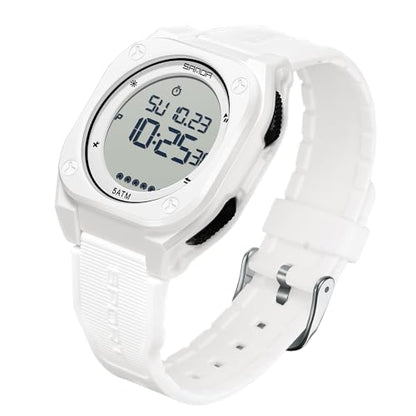 FANMIS Men's Digital Sports Watch Big Face Stopwatch Outdoor Rubber Strap - color: All White