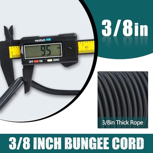 Strong and Durable Bungee Cord - 3/8" x 100ft Elastic Cord, Kayak Stretch String Rope, Bungee Shock Cords for Repairing Tent Poles, DIY, Tie Downs, Black - size: 3/8" x 100ft