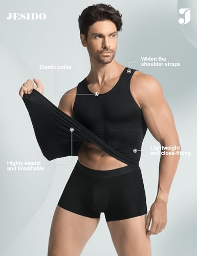 3 Pack Compression Shirt Men Body Shaper Vest Workout Tank Top - color: 3-black/Black/White, size: XX-Large