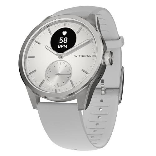 WITHINGS ScanWatch 2 - Hybrid Smart Watch, Heart Rate Monitoring, Fitness Tracker, Cycle Tracker, Sleep Monitoring, GPS Tracker, 30-Day Battery Life, Android & Apple Compatible, HSA/FSA - color: White, style: Scanwatch 2 - 42mm