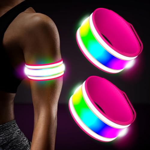 LED Armband Rechargeable for Running(2 Pack),Light Up Arm Bands for Night Walking,Running Lights for Runners,High Visibility Reflective Running Gearr for Night Safety Light Up Wristbands - size: Pink