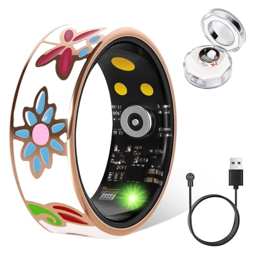 Smart Ring Health Tracker for Women & Men Fitness Tracker Ring(9#&Floral) - color: Gold, size: 9#
