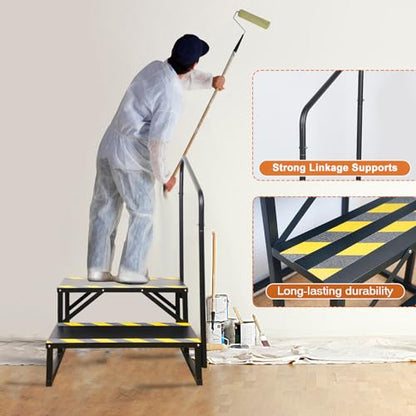 2 Step RV Stairs, Hot Tub Steps, Outdoor Spa Step Ladder with Handrail,Portable Economy 5th Wheel Stair for Travel Trailer, Motor Home, Camper and Porch with Non-Skid Tapes - size: RV Stairs - 2 Step with Single Handrail