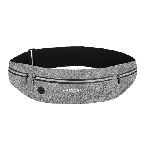 GUZACK Slim Running Belt Fanny Pack for Man Woman, 3 Pouch Waist Pack - color: Grey