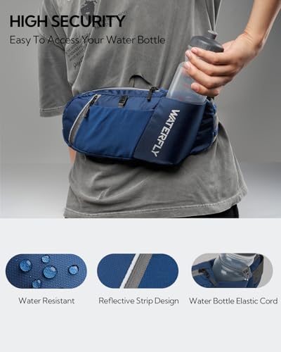 WATERFLY Water Bottle Fanny Pack, Hiking Hydration Belt for Women Men - color: Blue
