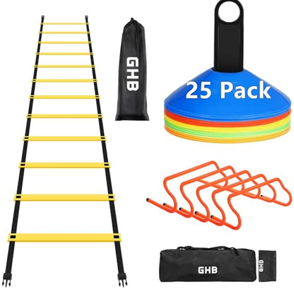 GHB Agility Ladder 1PCS Agility Cones 25PCS Detachable Agility Hurdles 5PCS