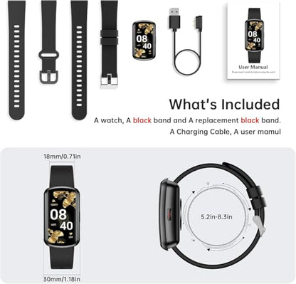 Health Fitness Tracker, Smart Watch with 24/7 Heart Rate, Activity Tracker with Blood Pressure and Blood Oxygen Monitor, 120 Sport Mode Waterproof Sleep Tracker for Women Men - color: Light Black