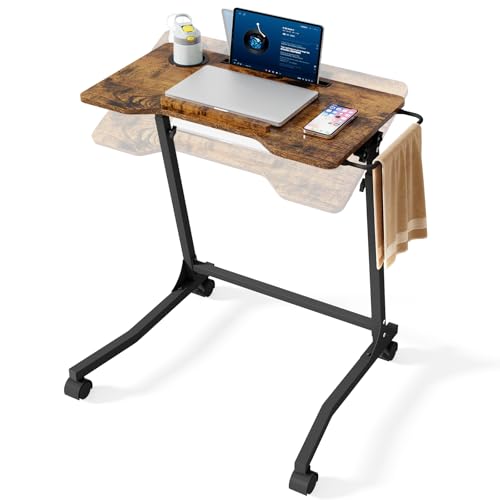 ikkle Bike Trainer Desk with Wheels, Adjustable Treadmill Desk, Rolling Standing Desk for Walking Pad Laptop, Phone Standing, Brown Wood - color: Rustic Brown, Mobile Adjust