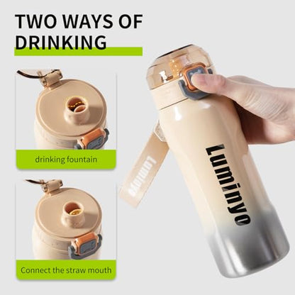 Insulated Stainless Steel Water Bottle with Strap & Lock Lid – Leakproof Vacuum Flask, Double Wall Thermal BPA - Free Sports Bottle for Gym, Travel & Office, 22 OZ (Apricote) - color: Apricote