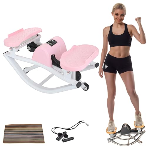 Rock Stepper Cardio Machine for Home Workouts | Low-Impact Fat Burner & Glute Toner with Digital Monitor | 15-Min Quick Silent Stepper, Includes Anti-Slip Mat & Side-to-Side Motion - color: Pink