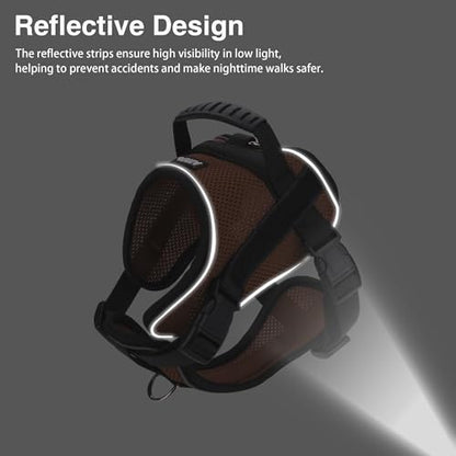 AIITLE No-Pull Dog Harness Reflective Mesh Vest Adjustable, Brown S - color: Brown, size: S