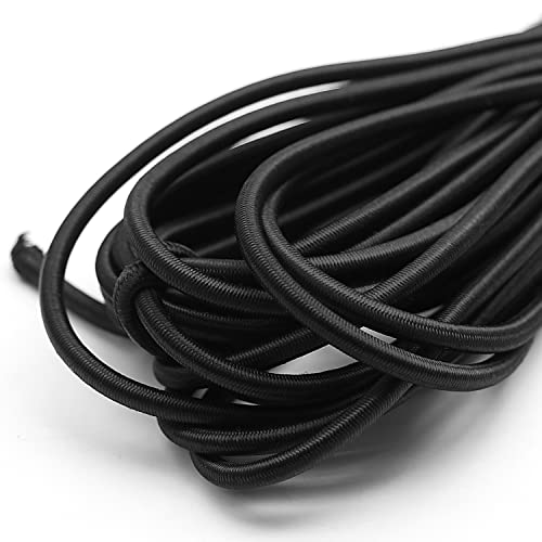 Baiann 1/8 Inch Elastic Bungee Cord Shock Marine Grade Black 30FT Bungee Kayak Stretch String Rope for DIY Projects- UV and Weather Resistant Elastic Cord, Long-Lasting Stretch Round Elastic String - size: 1/8" x 30'