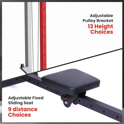 Takywep 2-in-1 Rowing Machine + LAT Pulldown Cable System for Home Gym - Adjustable High/Low Pulley, Seated Row Station, Compact Carbon Steel Full-Body Cardio & Strength Trainer - color: Black+Red