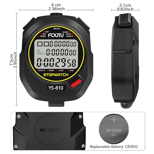 Digital Stopwatch Timer, 10Lap/Split Memory Sports Stop Watch Black - color: Black