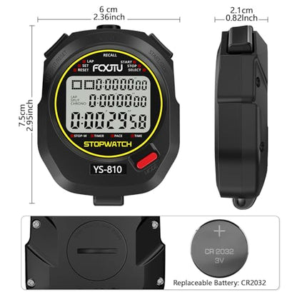 Digital Stopwatch Timer, 10Lap/Split Memory Sports Stop Watch Black - color: Black