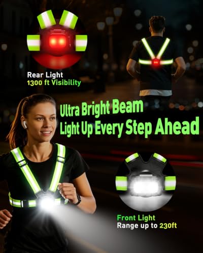 Running Chest Light [2 Color & 7 Modes] 500LM High-Visibility Reflective Running Vest Light with Adjustable 45° Beam, Waterproof Safety Light for Night Running Walking Hiking Camping Cycling Jogging - size: Front & Rear Light
